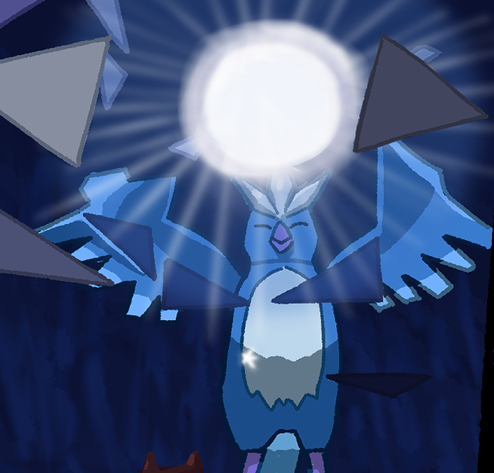 A drawn photo of Articuno with a strange glowing orb.